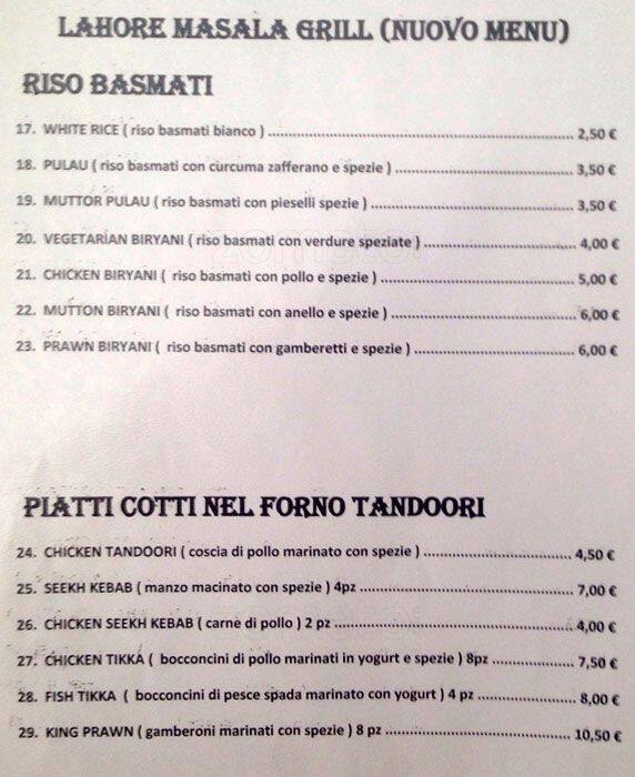 Menu di Lahore Masala Grill 