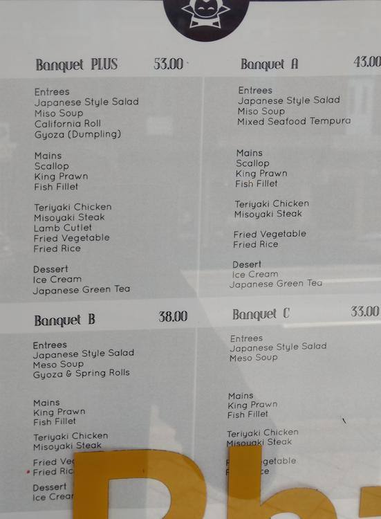 Menu at Ichioku Japanese Teppanyaki Restaurant, Newtown