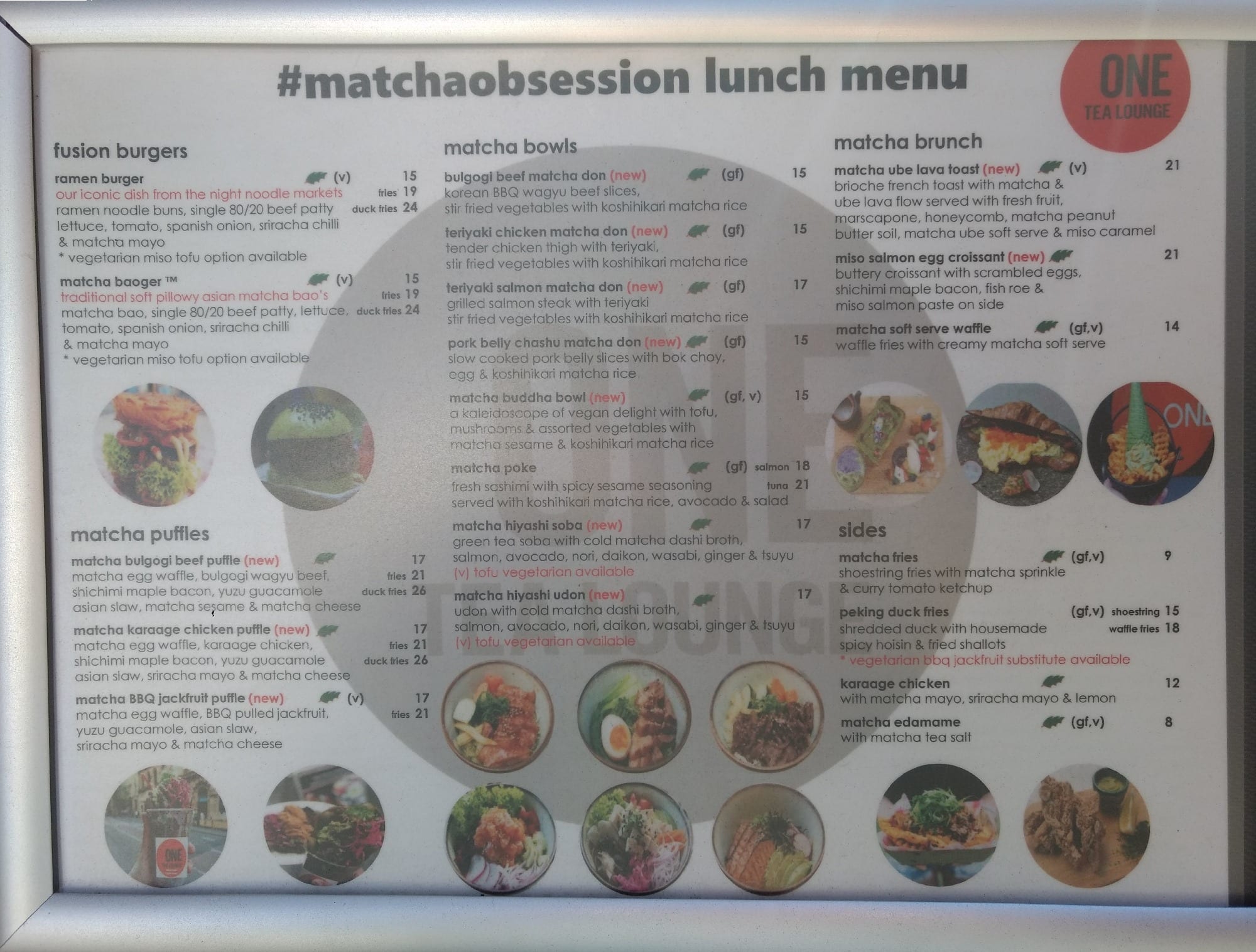 One Tea Project Menu Menu at One Tea Lounge & Grill restaurant, Sydney
