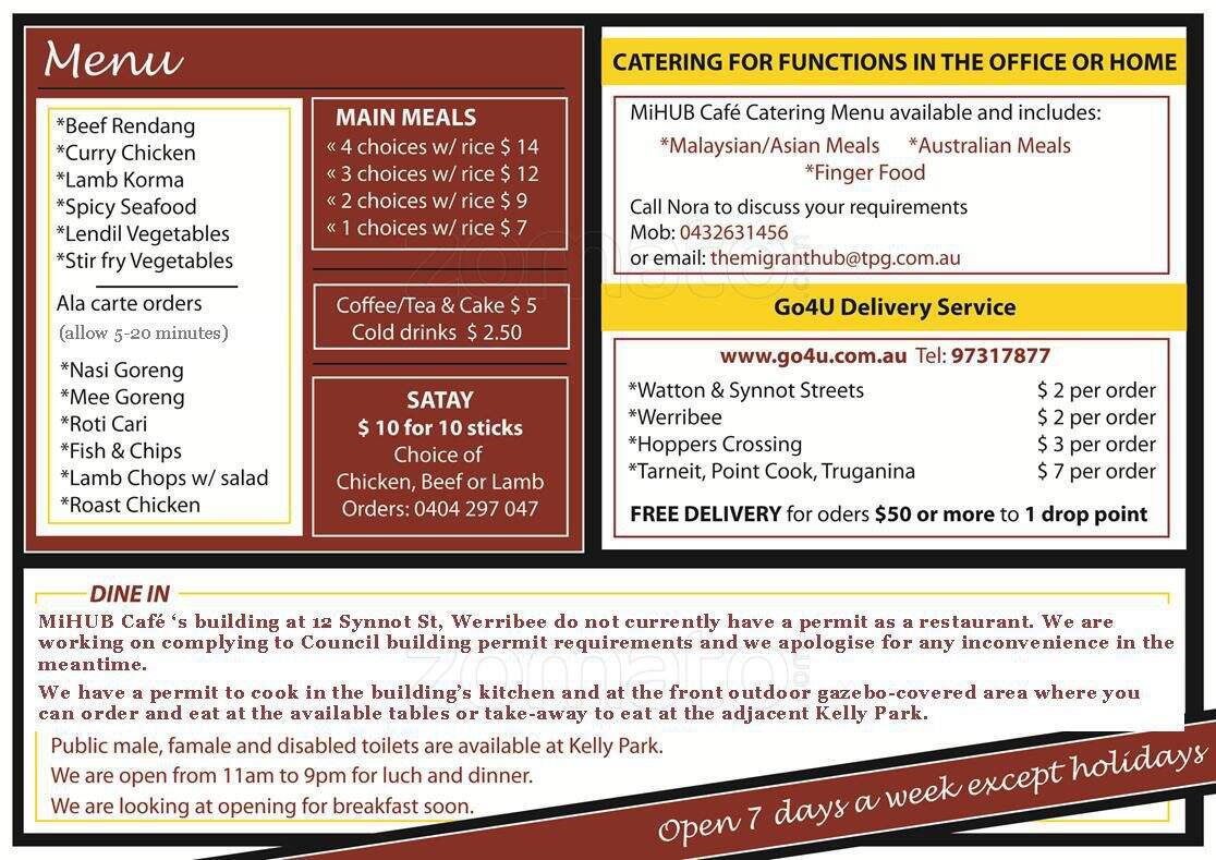 Mihub Cafe Menu, Menu for Mihub Cafe, Werribee, Melbourne Urbanspoon