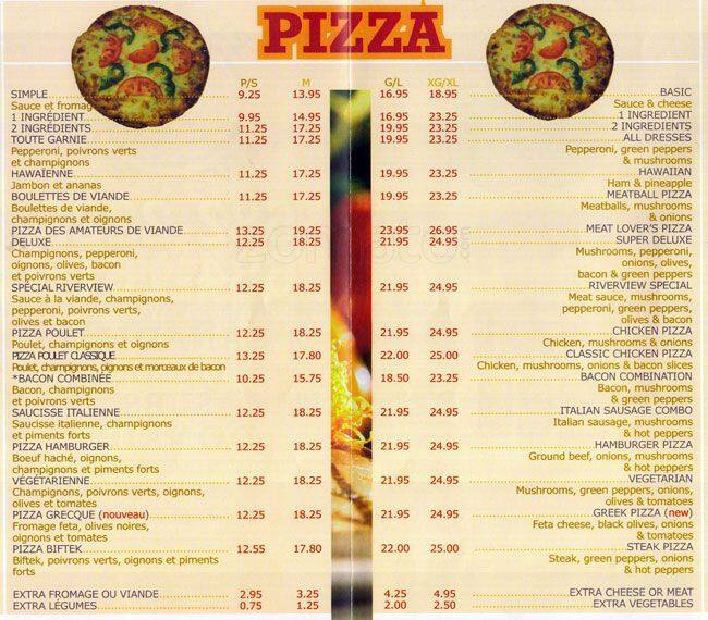 Pizzeria Riverview Menu, Menu for Pizzeria Riverview, Aylmer, Gatineau