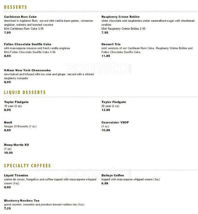 Menu at Chop Steakhouse & Bar, Winnipeg