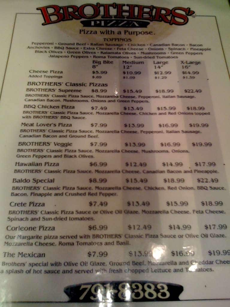 Brothers Pizza Menu, Menu for Brothers Pizza, Franklin, Nashville