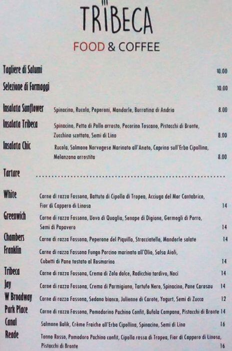 Menu di Tribeca 