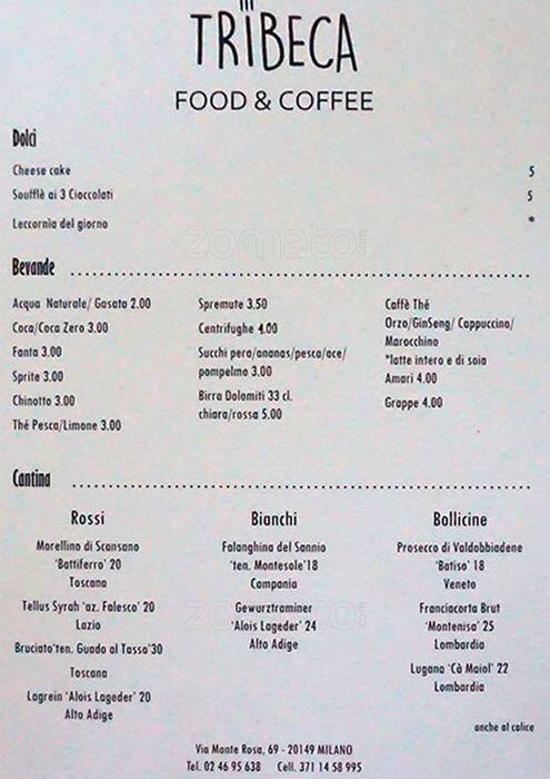 Menu di Tribeca 