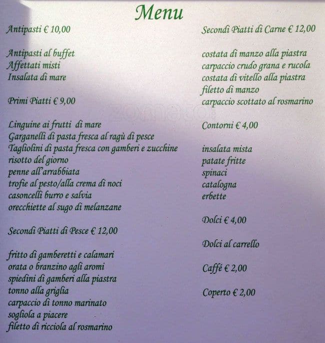 Menu di La Bomboniera 
