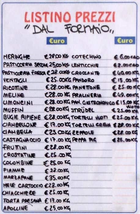 Menu di Fugazzola 
