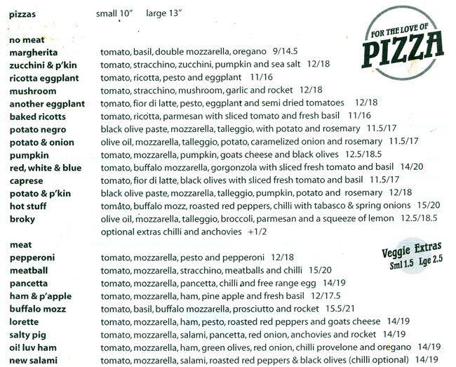 For The Love of Pizza Menu, Menu de For The Love of Pizza, Northcote