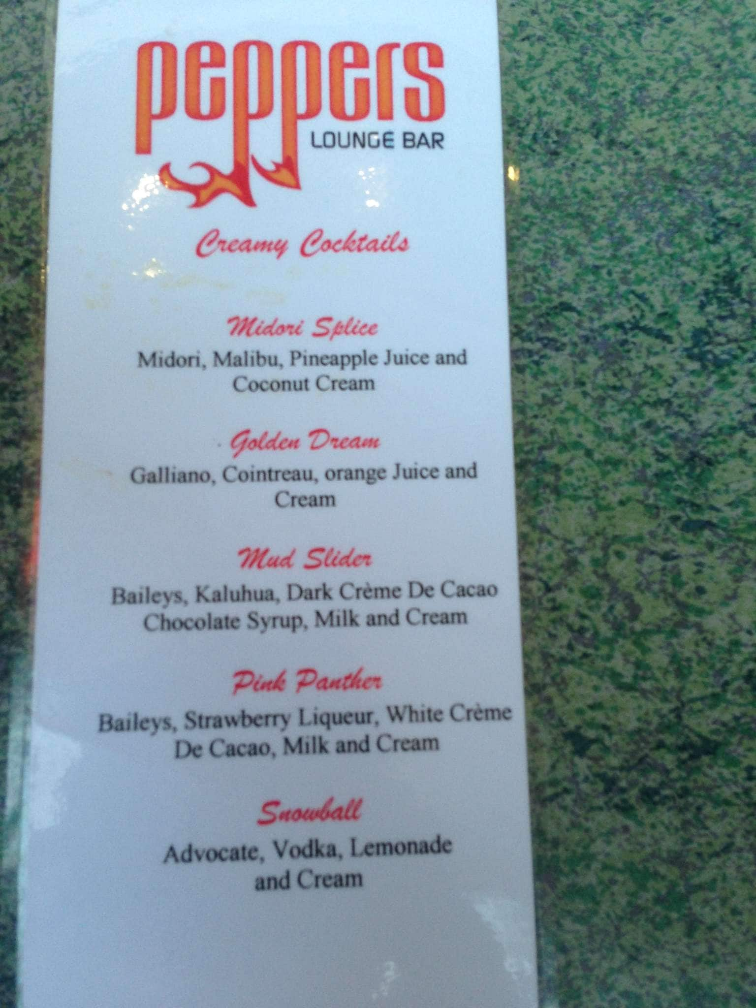 Peppers Lounge Bar Menu, Menu for Peppers Lounge Bar, Mandurah, City of