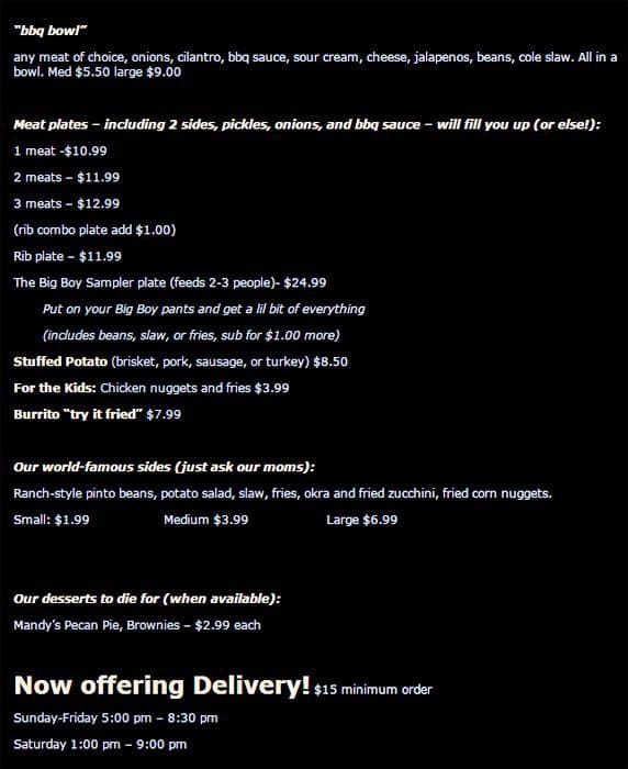 Menu at Macks BBQ, Fate