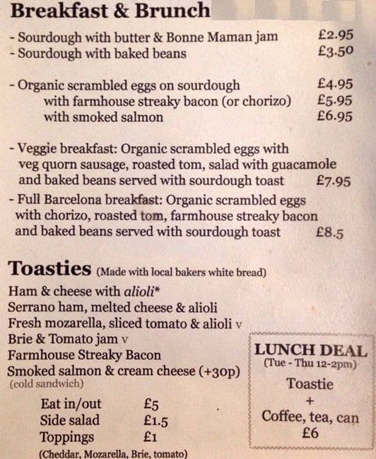 Menu At Cafe Barcelona London Cafe Barcelona Menu