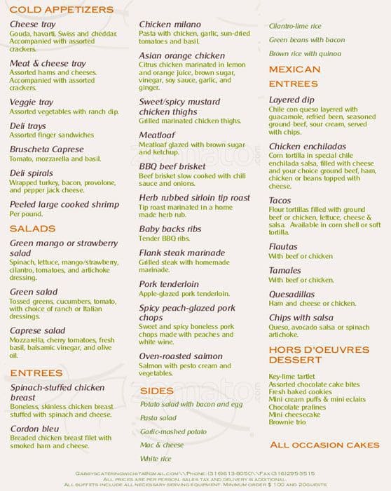 Menu at Gabby's Catering, Wichita, W Douglas Ave