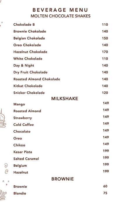 Cafe Chokolade menu