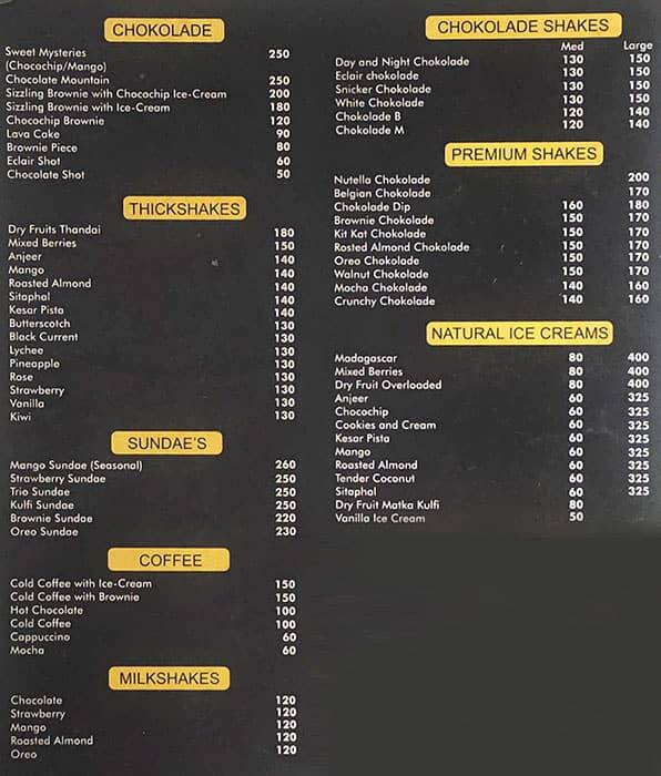 Cafe Chokolade menu