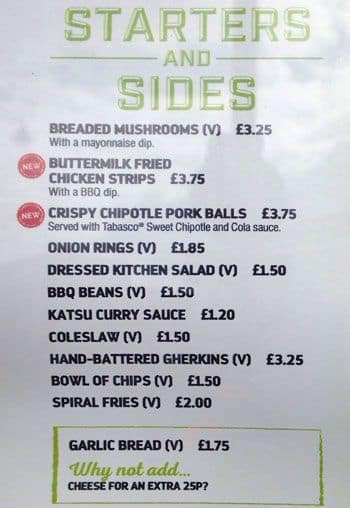 Yates - Romford menu