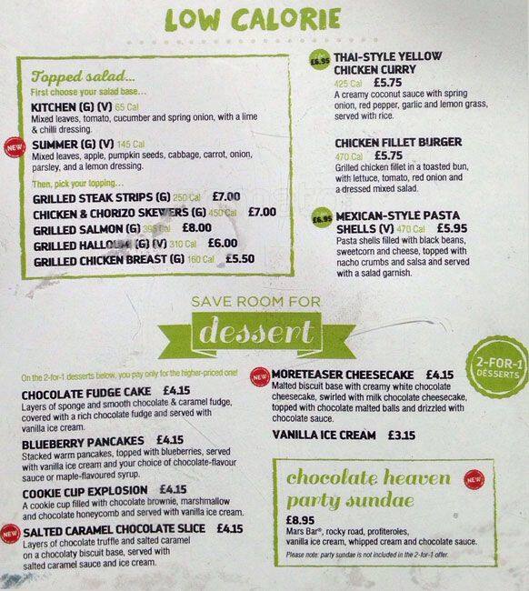 Yates - Romford menu