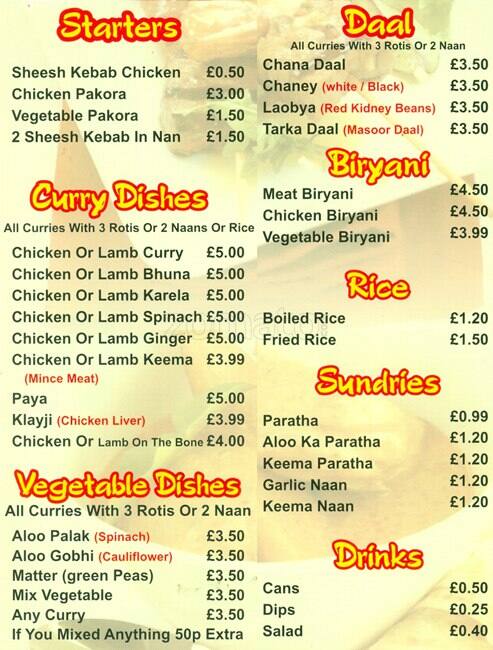 Ynot Roti Menu at Y NOT ROTI HANDI, Birmingham