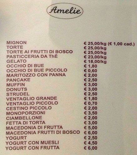 Menu di Amelie 