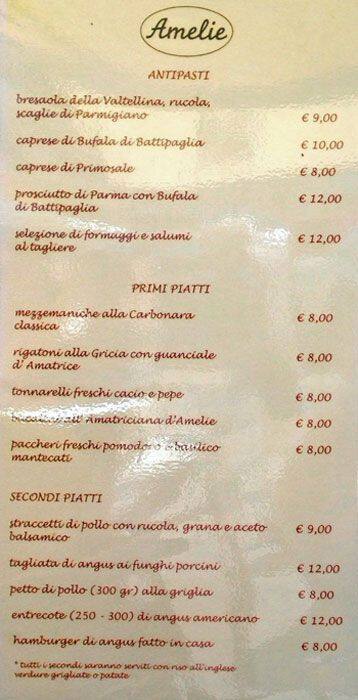 Menu di Amelie 