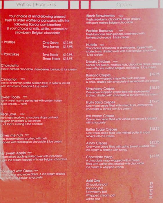 Chokolatta menu