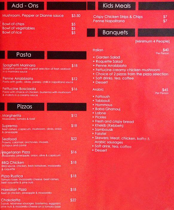 Chokolatta menu