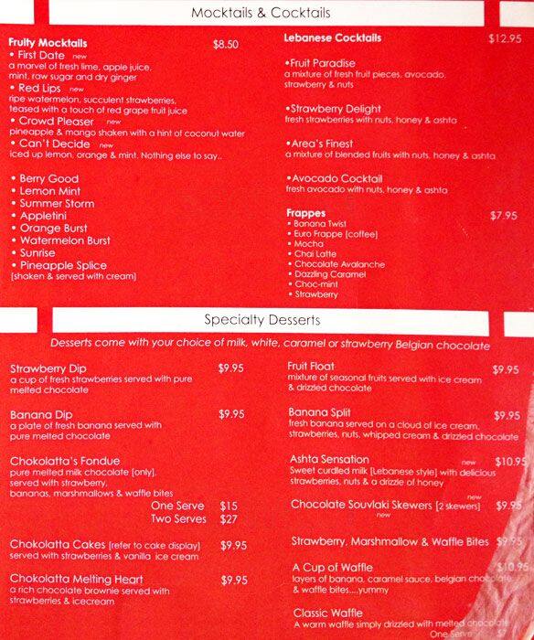 Chokolatta menu