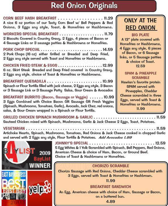 The Red Onion Menu, Menu for The Red Onion, Vallejo, Vallejo
