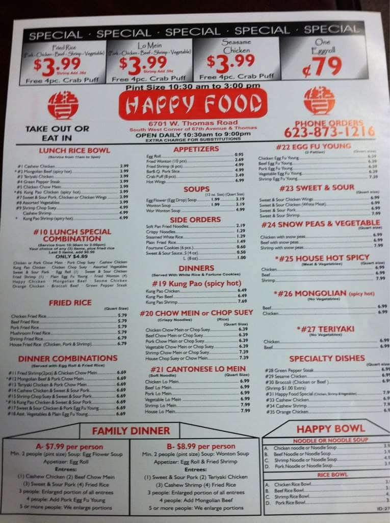  Happy  Foods  Menu  Menu  for Happy  Foods  Maryvale Phoenix 