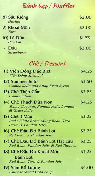 Menu at Nước Mía Viễn Đông 2 pub & bar, San Jose