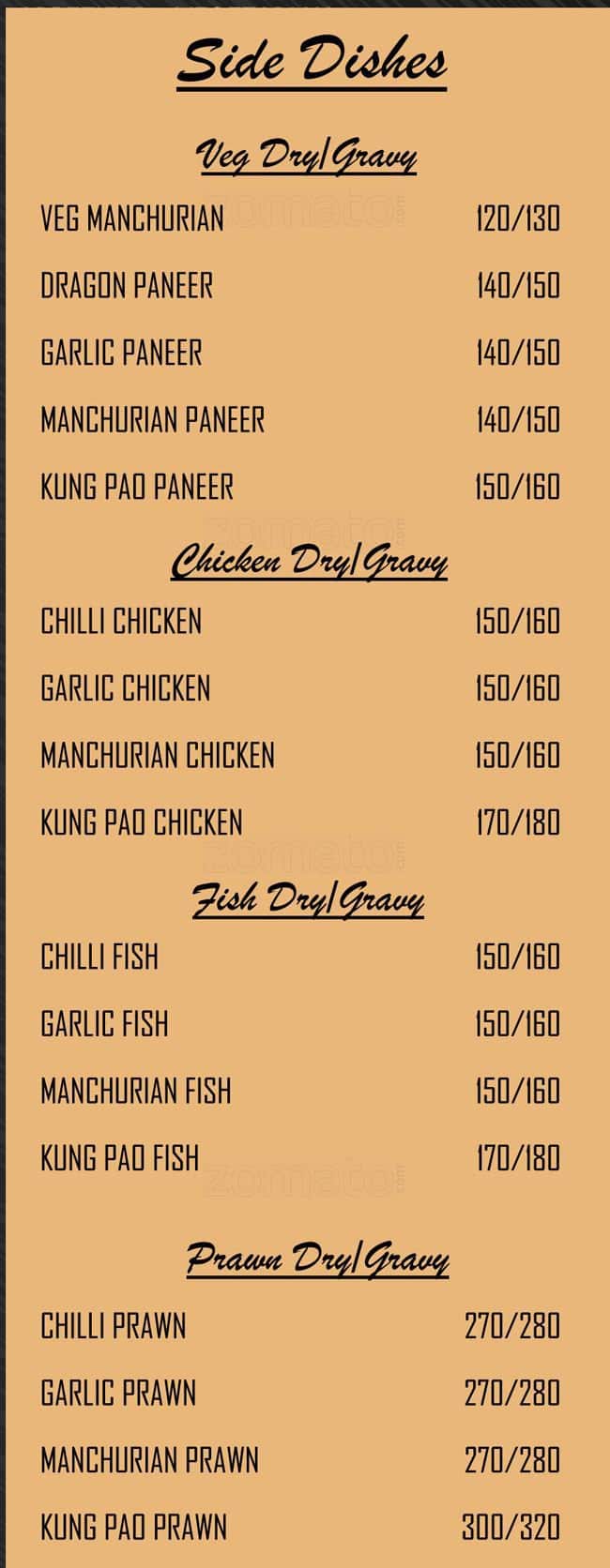 Golden Flavour menu