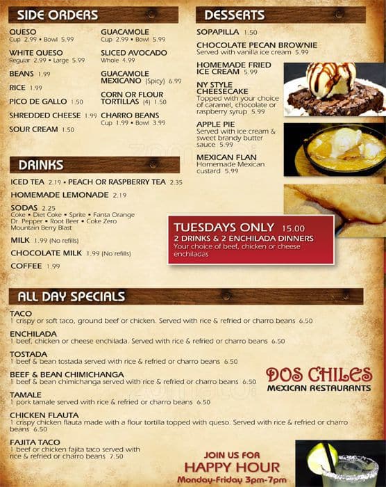 Menu at Dos Leones restaurant, Graham, TX16