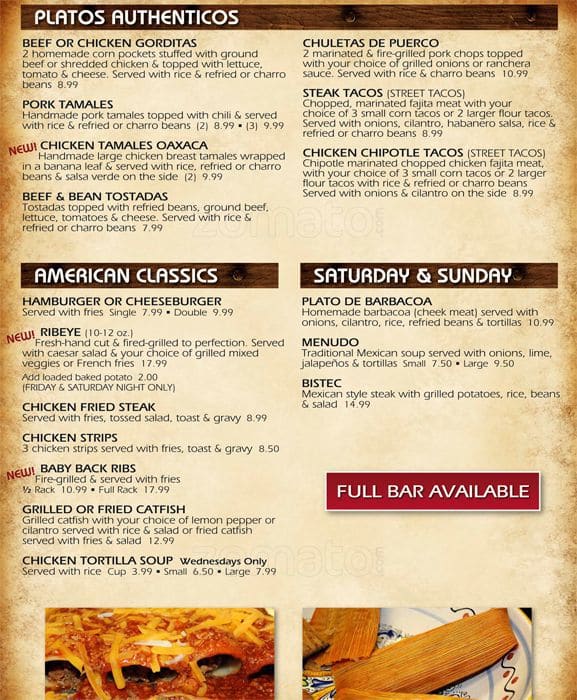 Menu at Dos Leones restaurant, Graham, TX16