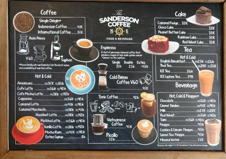 Sanderson Coffee Menu, Menu for Sanderson Coffee, Bintaro, Jakarta