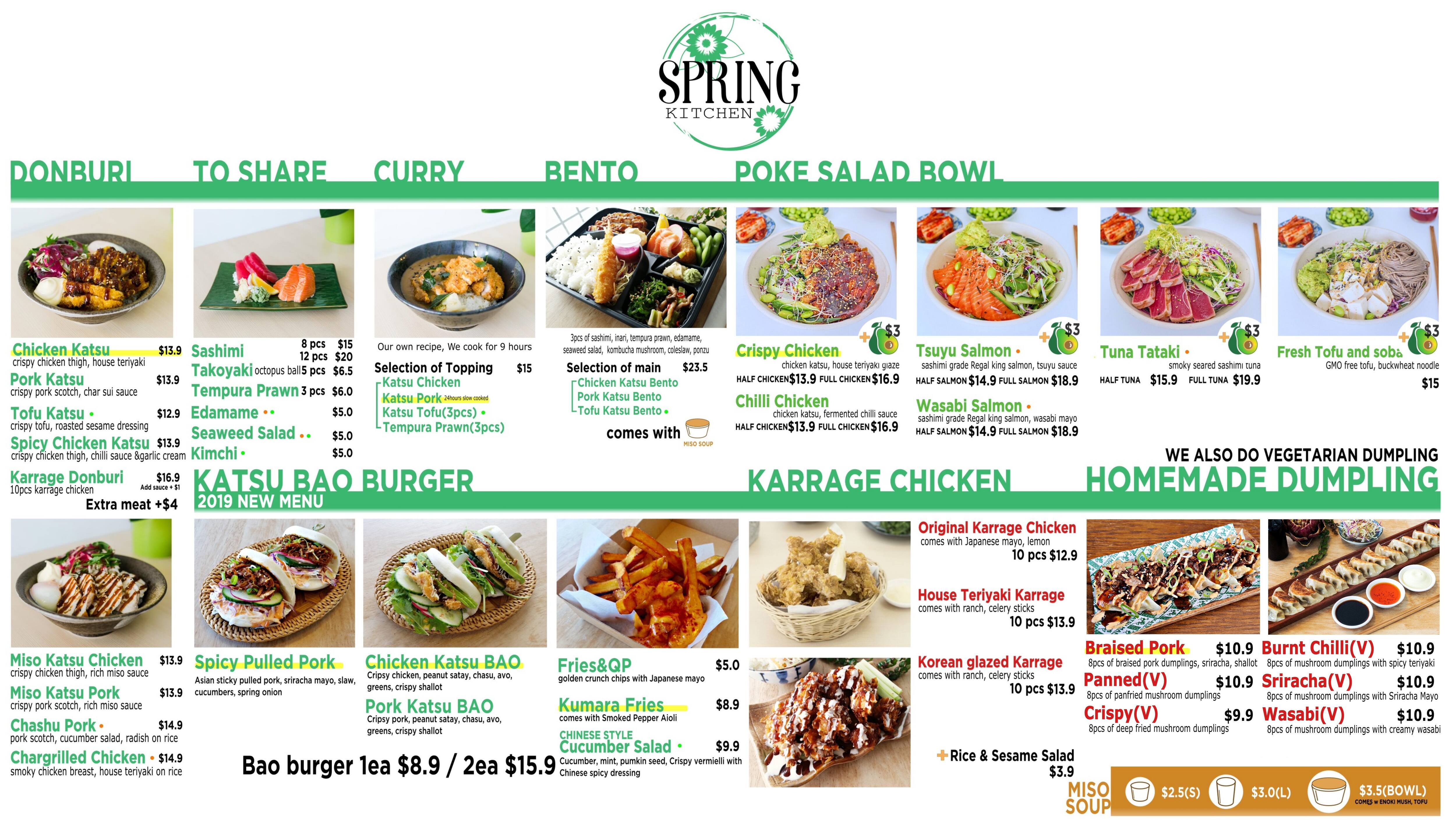 Spring Type Resto Menu Menu at Kitchen Spring restaurant, Auckland, SH 8/138 Allum Street