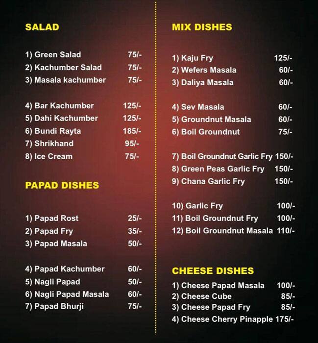 Mana Bar & Restaurant menu