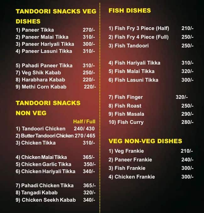 Mana Bar & Restaurant menu