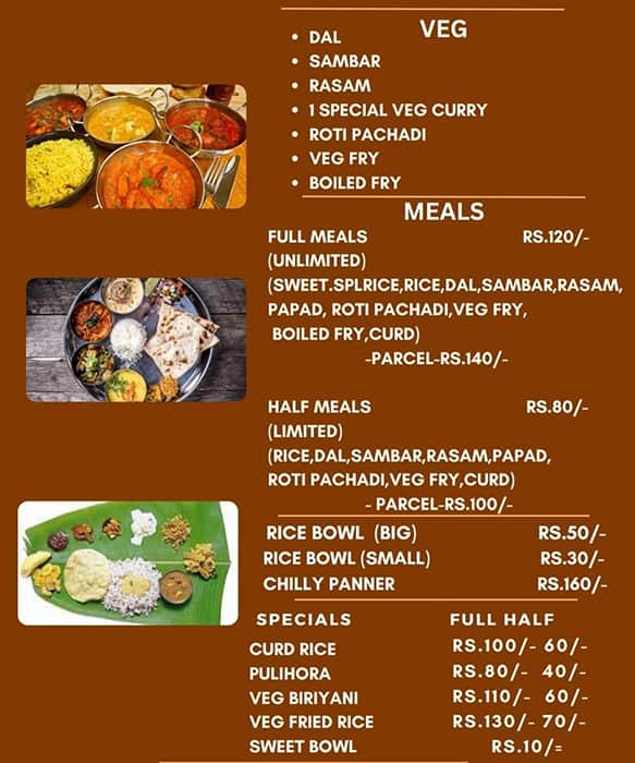 Menu of Godavari Konaseema Ruchulu, Yelahanka, Bangalore