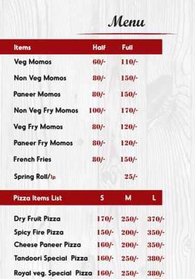 Menu of Momos Point, Burari, New Delhi