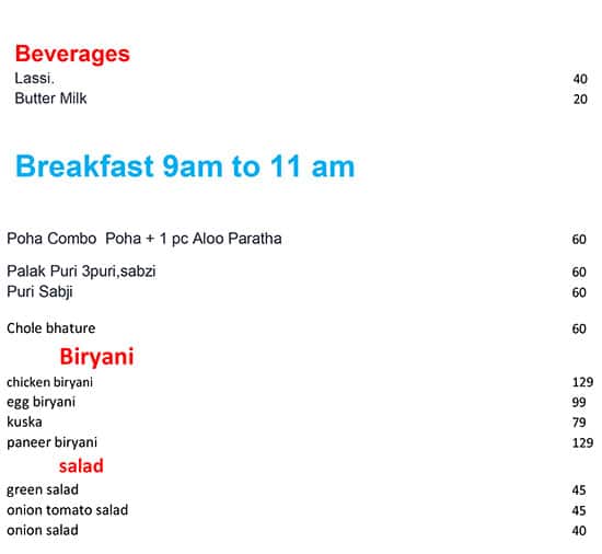 Kataria's menu