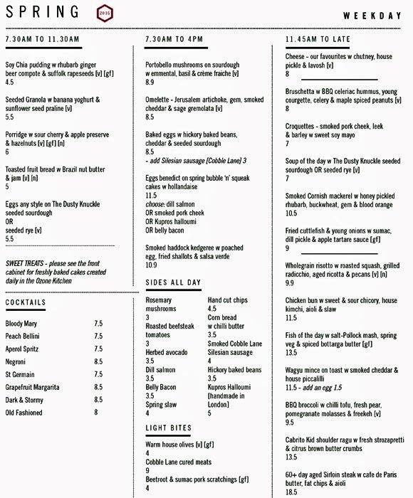 Ozone Coffee Roasters Menu, Menu for Ozone Coffee Roasters, Shoreditch