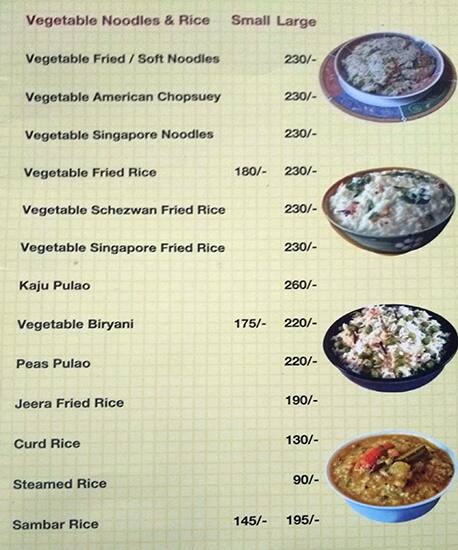 Hotel Megha City menu