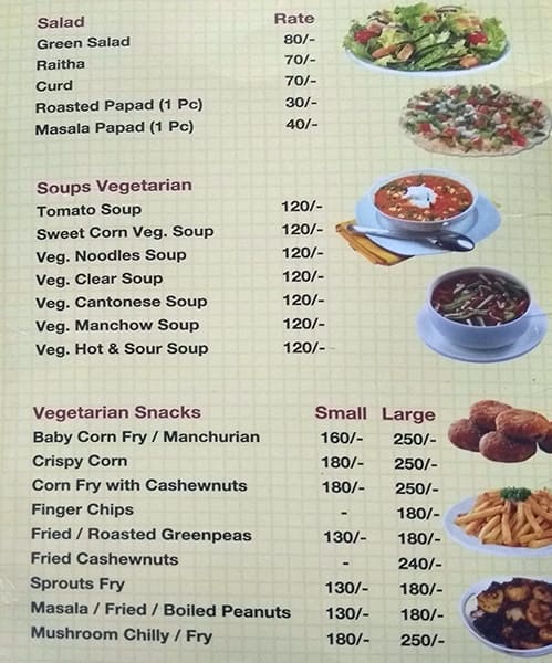 Menu Of Hotel Megha City, Basheer Bagh, Hyderabad