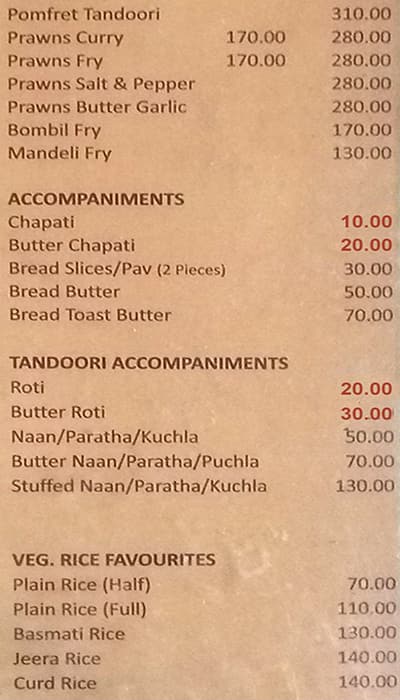 Neelam Restaurant menu