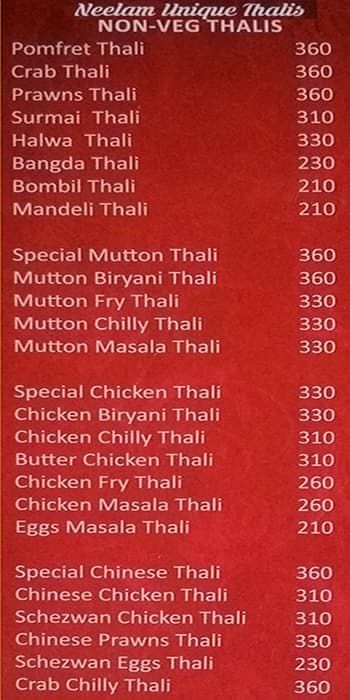 Neelam Restaurant menu
