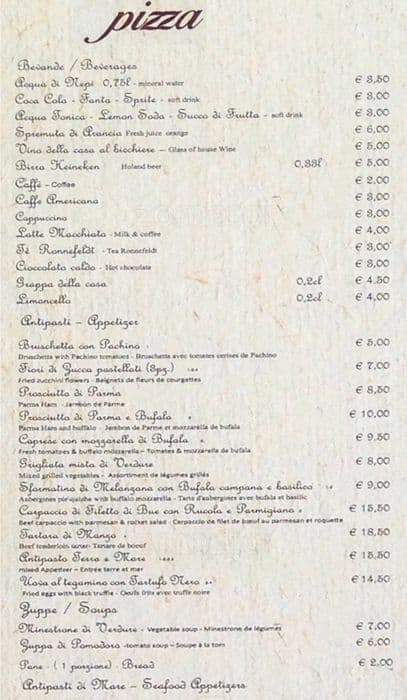 Menu at Ristorante Passetto, Rome, Via Giuseppe Zanardelli