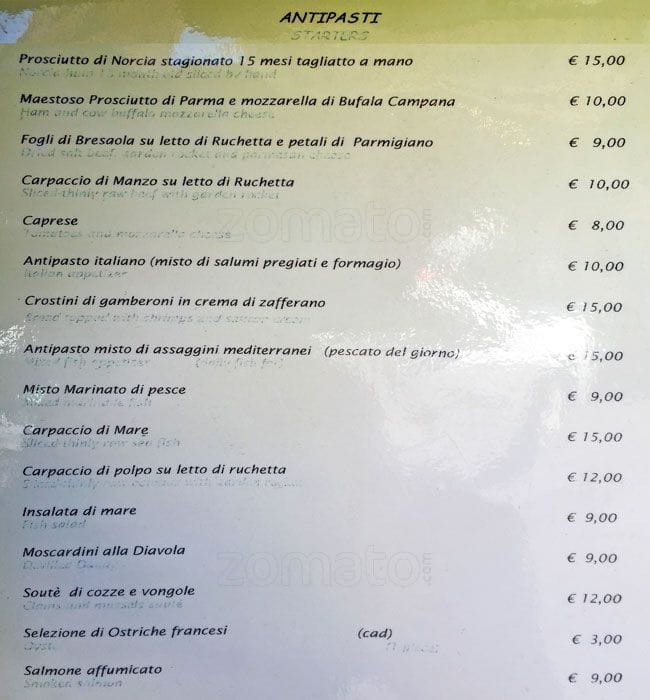 Menu di Ristorante La Cornucopia 