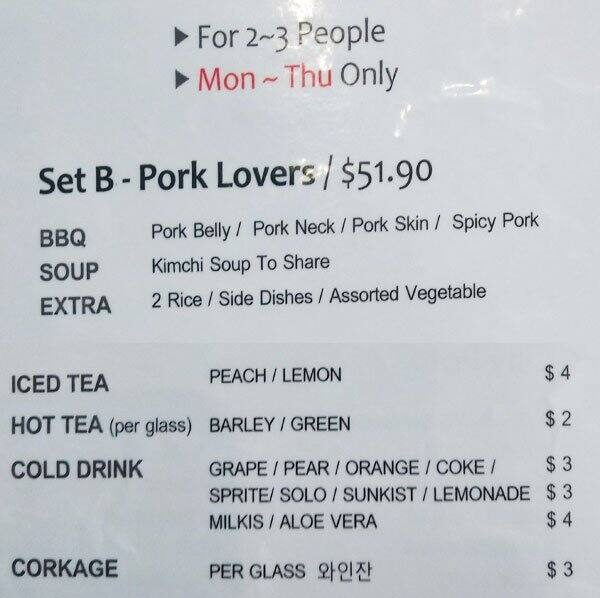 Menu at Korean BBQ Restaurant, Box Hill, 1C Bank St