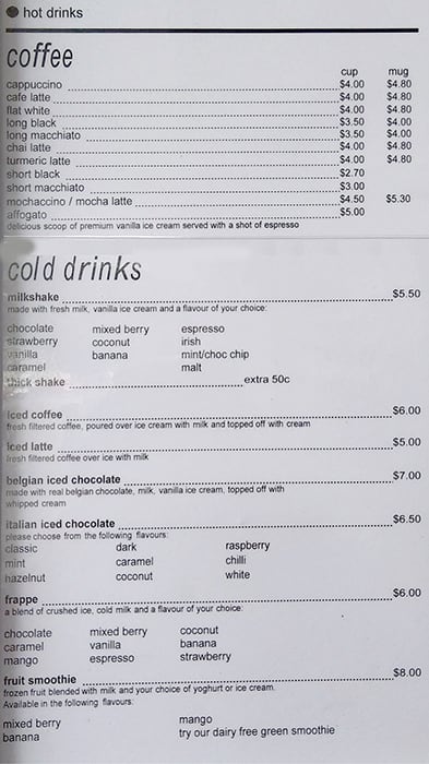 Menu At Cocoa Latte Restaurant, Williamstown