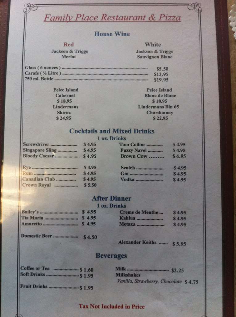 Family Restaurant Pizza Menu Family Restaurant Pizza Menu