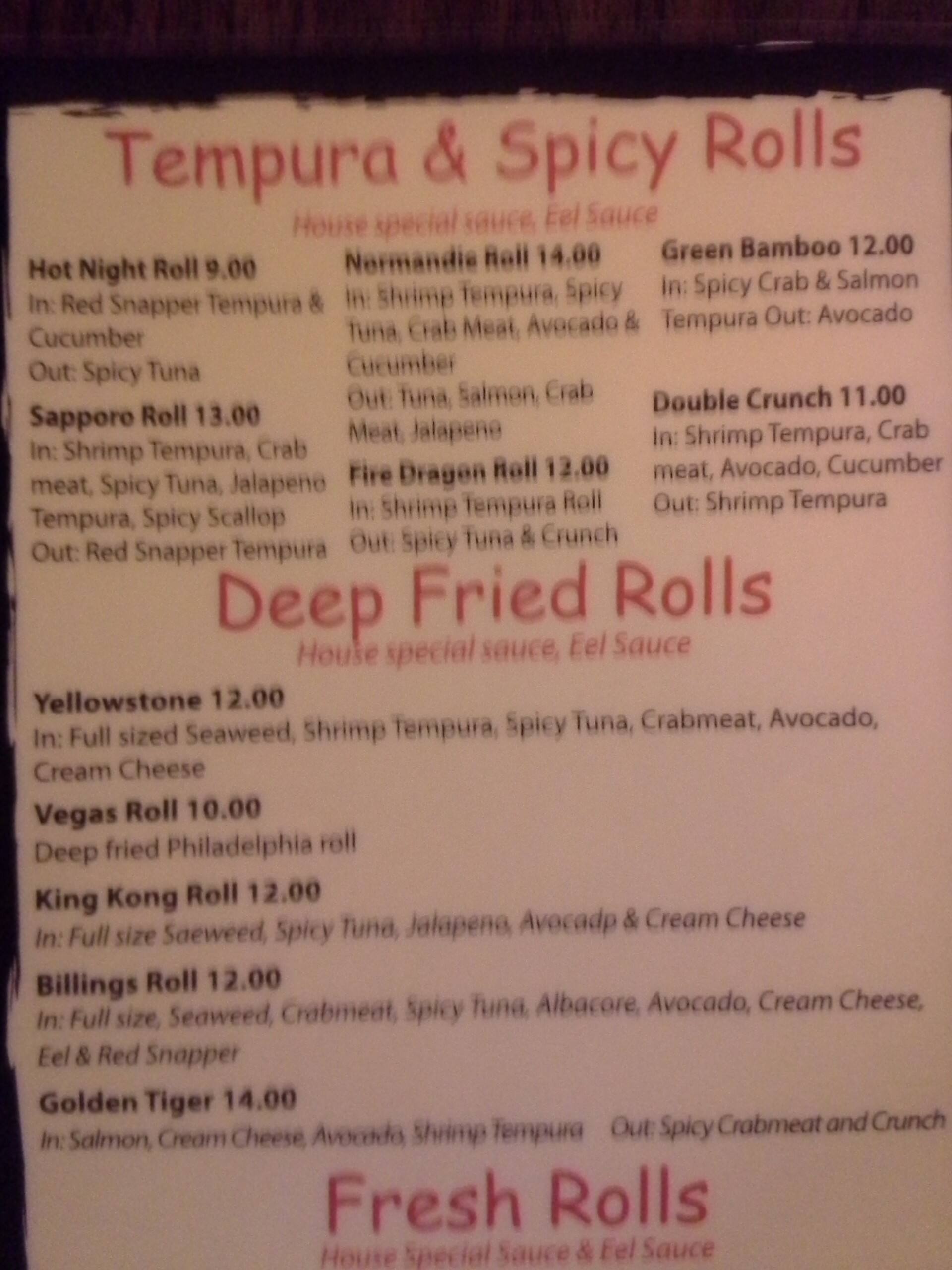 Okinawa Sushi Asian Bistro Menu